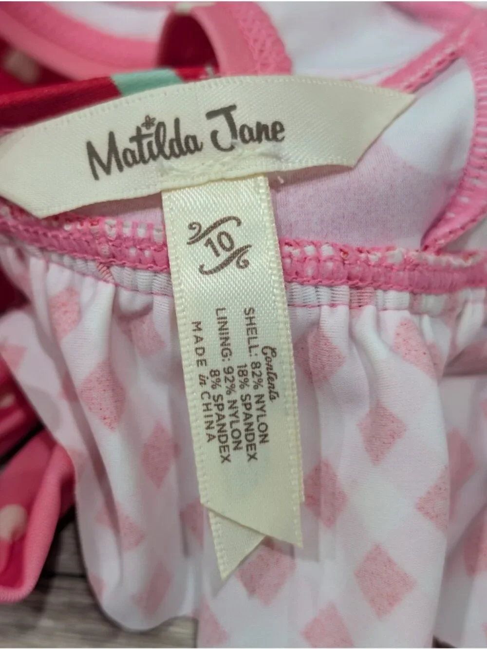 Matilda Jane Girls Sandy Springs Cherry Gingham Red Ruffle Two-Piece Swimsuit 10